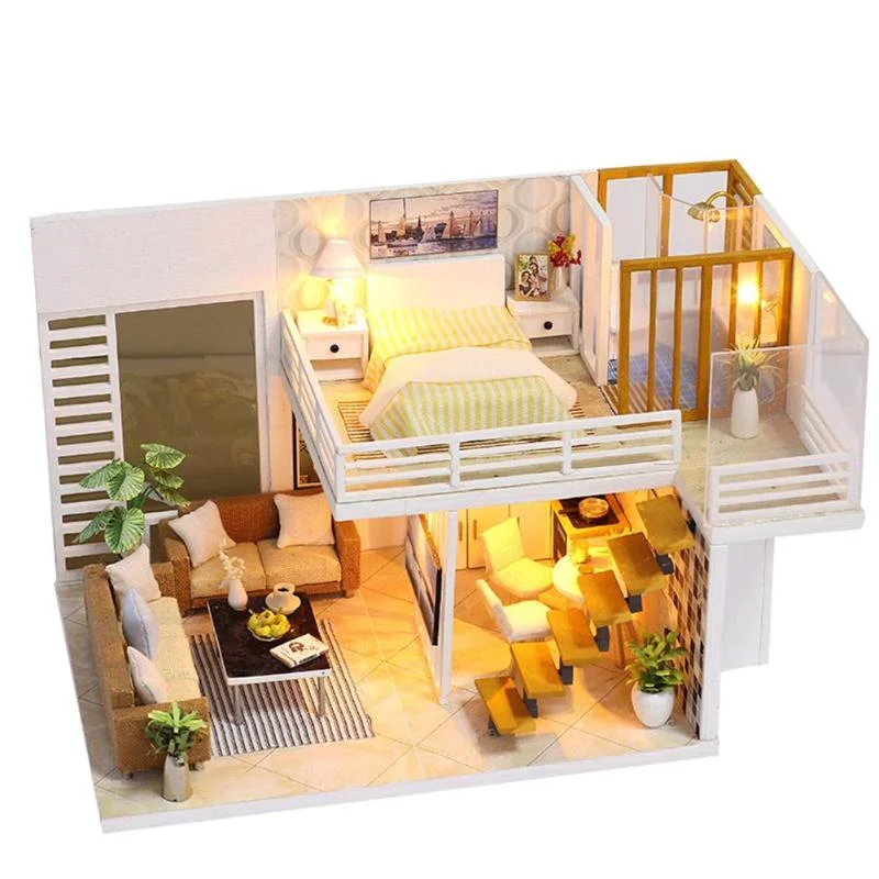 DIY Dollhouse Handmade Wood House Mini Furniture Puzzle Assemble Toy Ornaments Kit 3D Wooden Christmas Gift Toys For Children