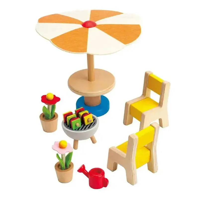 Hape Wooden Doll House Furniture Patio Set with Accessories