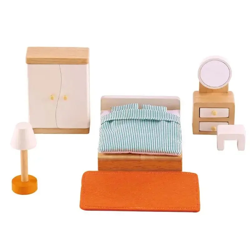 Hape Wooden Doll House Furniture Master Bedroom Set