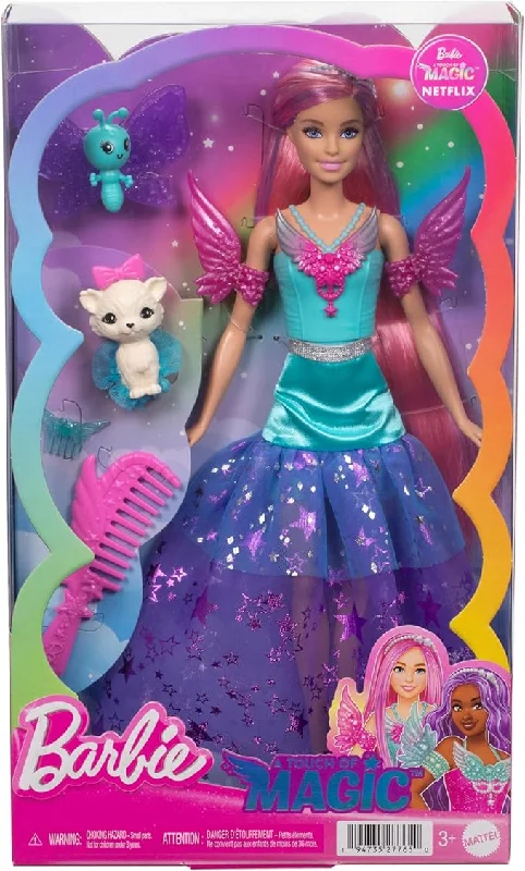 Barbie Doll with 2 Fantasy Pets & Dress, Barbie “Malibu” Doll from Barbie A Touch of Magic, 7-inch Long Hair