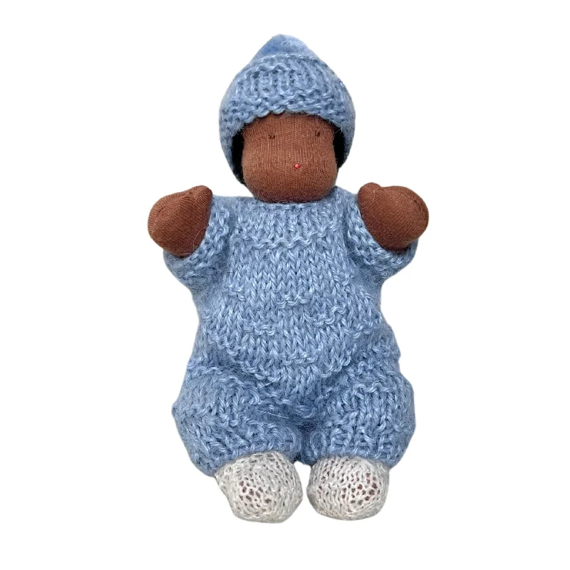 6" Small Waldorf Doll in Baby Blue Knitwear · Black