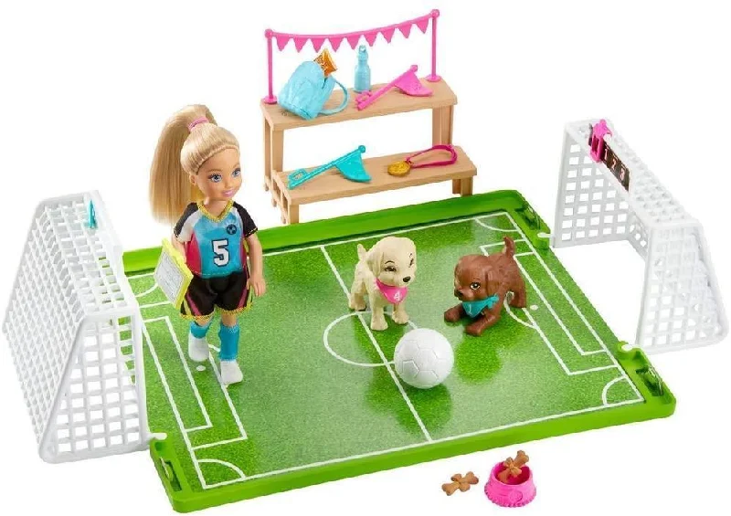 Barbie Chelsea Football Playset, with Chelsea doll and 2 puppy friends