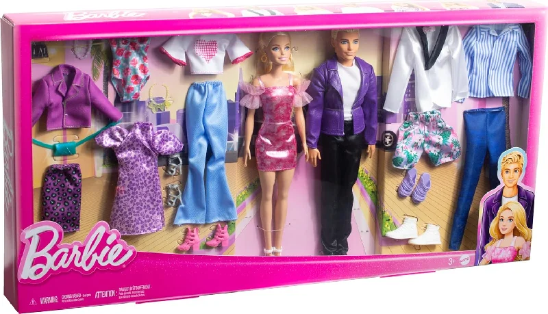 Barbie Doll and Ken Doll Fashion Set with Clothes and Accessories