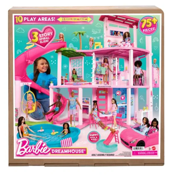 Barbie Dreamhouse, 75+ Pieces, Pool Party Doll House With 3 Story Slide