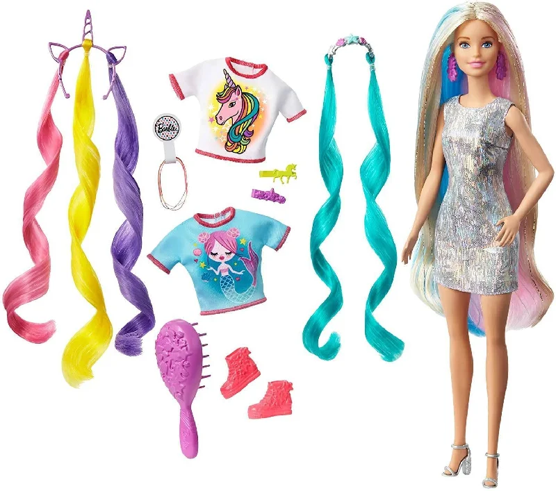 Barbie GHN04 Fantasy Hair Doll with Mermaid & Unicorn Looks