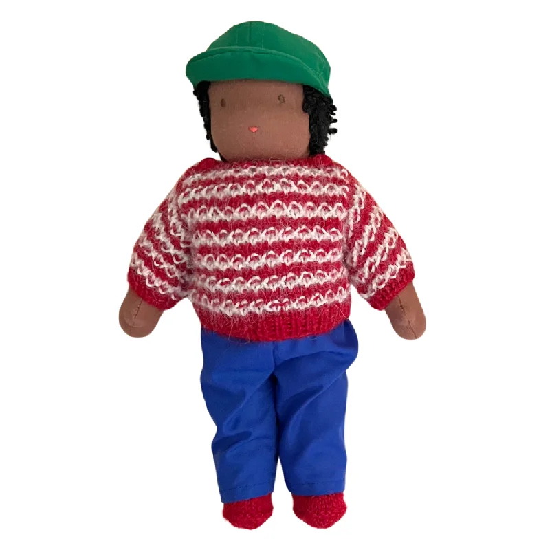 9" Waldorf Boy Doll in Red Striped Sweater  · Black