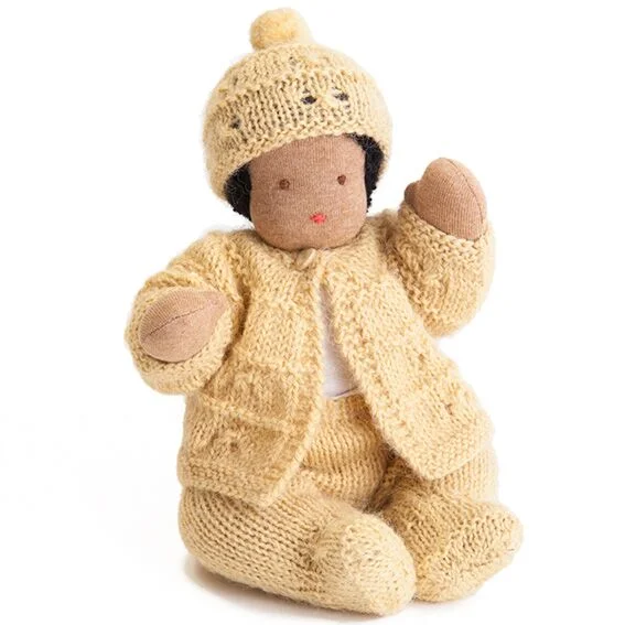 9" Waldorf Bendable Baby Doll in Pale Sherbet Outfit · Brown