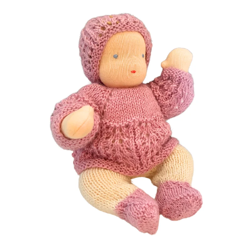 9" Waldorf Bendable Baby Doll in Lilac Sweater · White