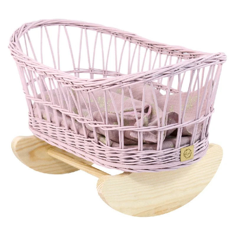 Wicker Doll Cradle - Dusty Pink